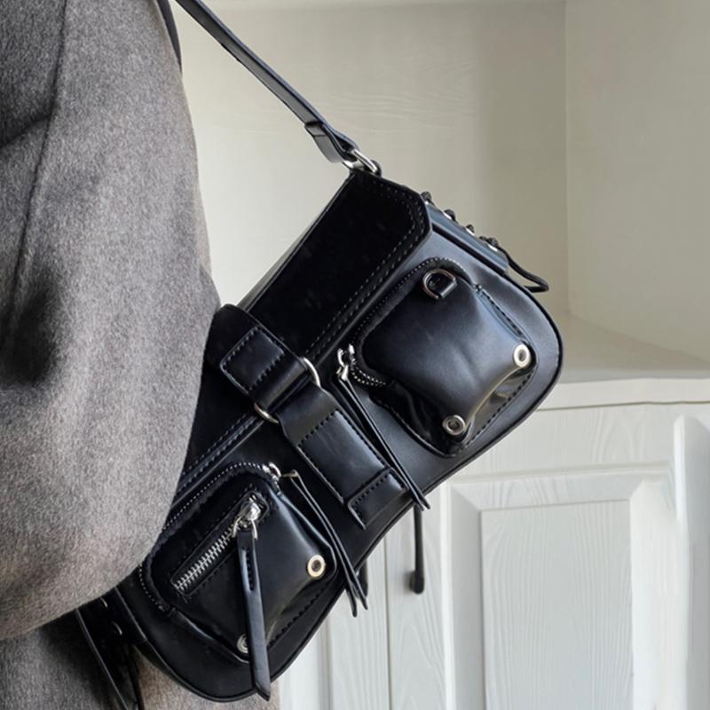 Gothic Punk Cool Dámská taška do podpaží Dívčí Tašky přes rameno Módní Design PU Kůže Dámské Vintage Malé kabelky Tote