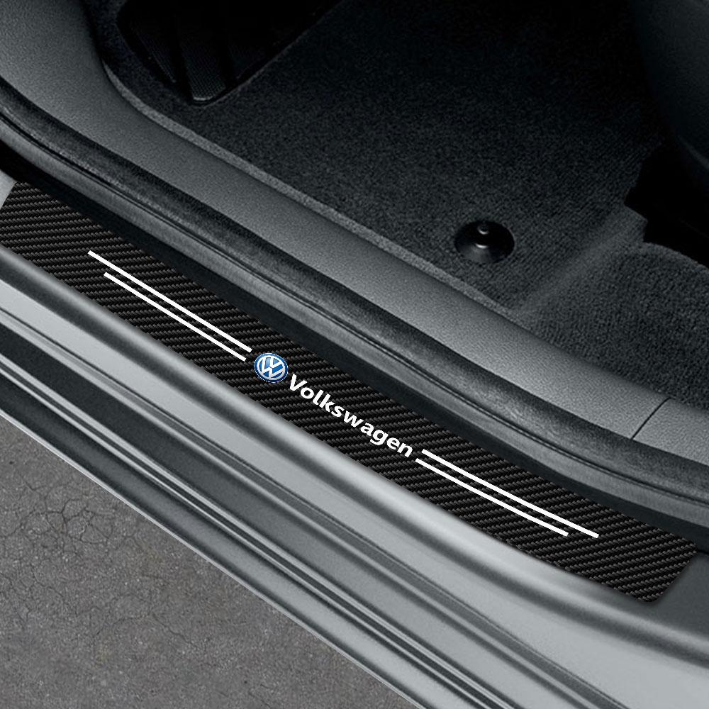 FD01-4PCS Carbon Fiber Car Door Sill Protector Stickers For Volkswagen Polo Sharan Golf Scirocco Touran Touareg Rline Tiguan Tcross