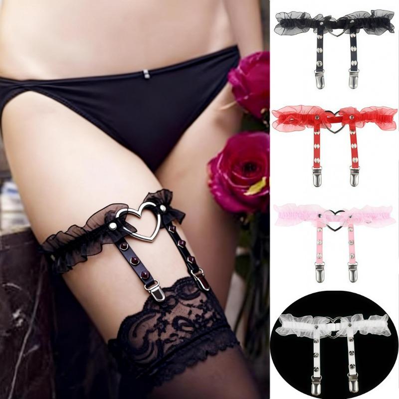 European and American Sex Fun Peach Heart Love Garter Belt Nightclub Bar Leather Rivet Leg Circumference Garter Clip