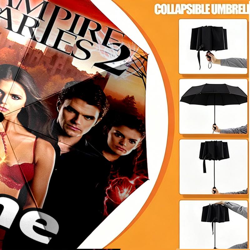 Custom Name Personalized The Vampire Diaries Print Umbrella, Auto Open Close, 8‑Rib Sturdy Frame, Commute Camping Hiking Use, Birthday Gift