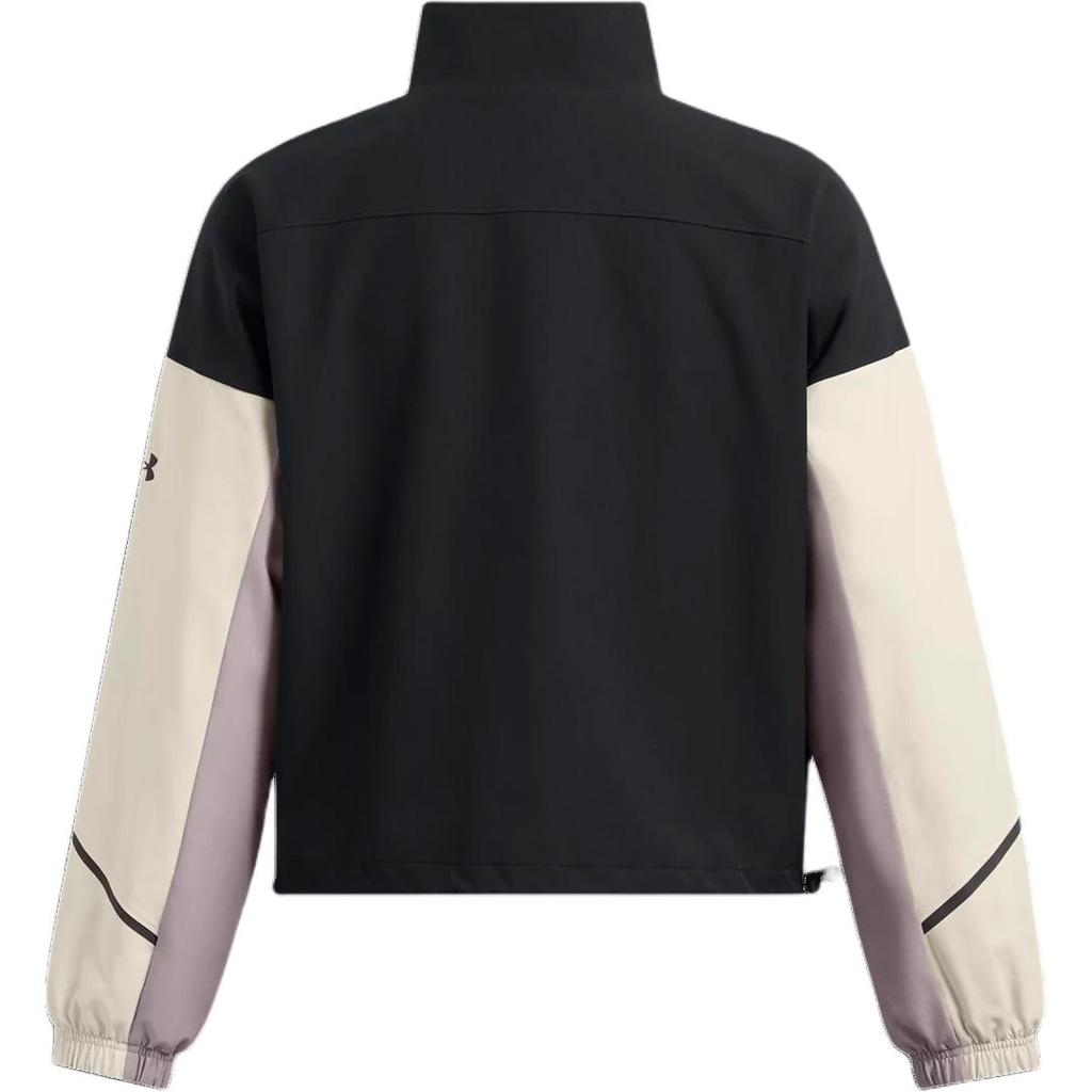 Under Armour Unstoppable Retro Sports Stand Collar Comfortable Versatile Color Block Jacket Women Jacket Black 1374889-002