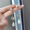 Pearl Earrings For Women Fashion Long Retro Style Zircon Heart Silver Needle Earrings Water Drops Pearl Pendant Ear Jewelry Gift