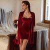 Velvet Lace Mesh Heart Pajama Set: Strappy Nightgown & Robe