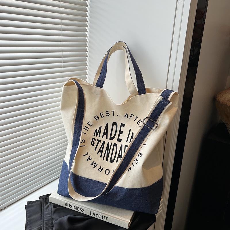 

College style alphabet canvas bag women s new trendy fashion tote bag casual large capacity messenger bag синий