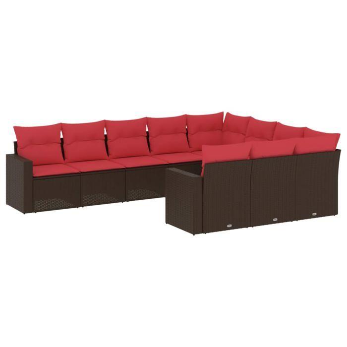 VidaXL Salon de Jardin avec Coussins 10 pcs, Canapés de Patio, Ensemble de Meubles, Mobilier de Terrasse Exterieur, Marron 3219484