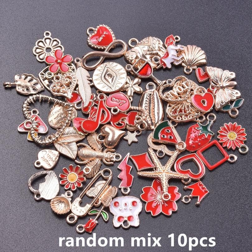 Mix Color Red Enamel Charm Strawberry Mushroom Heart Random Charms For Jewelry Making Bulk DIY Bracelets Earrings Pendants Bulk