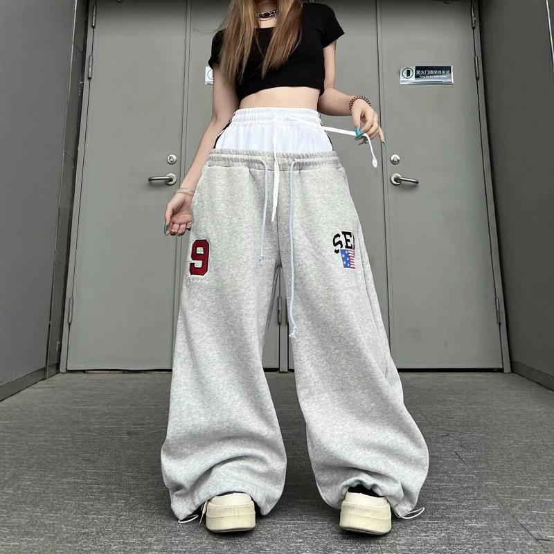 Vintage American Style Wide Leg Sweatpants Unisex Loose Casual Trousers Streetwear