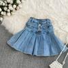 Summer Style High Waist Slim Denim Skirt All-Match A-Line Pleated Skirt Ruffle Skirt