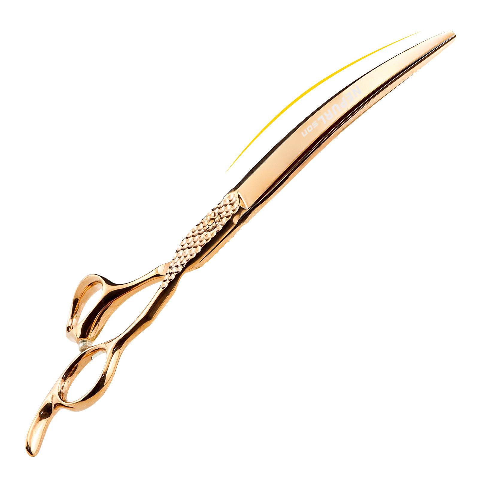 

7.5 Nimpson, True Gold Curved Scissors Scimitar Pet Grooming Scissors Professional Grade 7.5inch real gold curved scissors