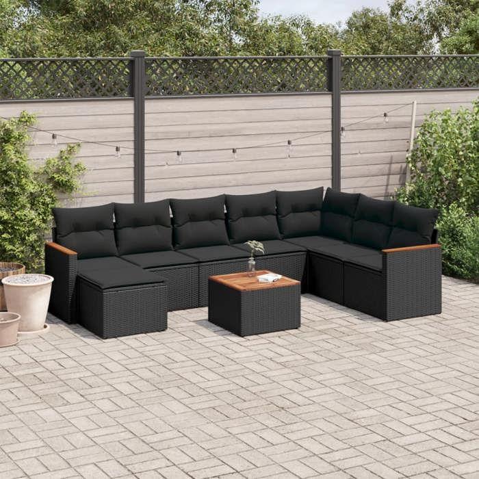 VidaXL Garden Lounge Set with Cushions 9 Pcs, Patio Sofas, Patio Furniture Set, Outdoor Furniture, Black 3226251