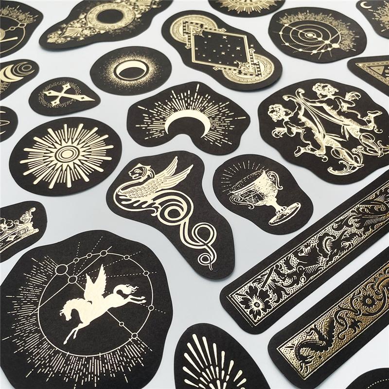 40 Sheets Per Pack Retro Constellation Tarot Card Gold Stickers Label Decoration DIY Diary Student Stationery Material Decorative Stickers