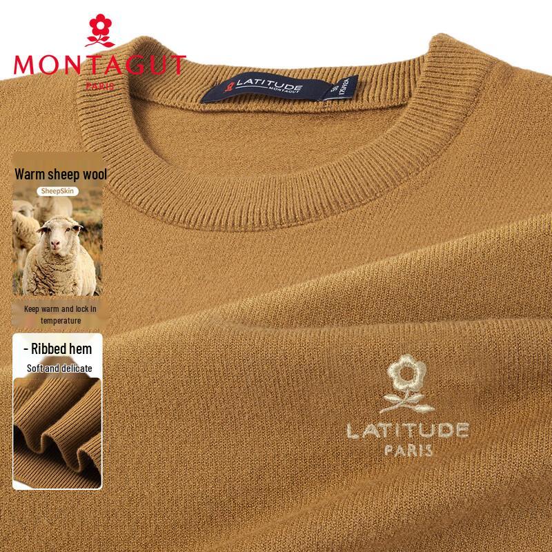 MONTAGUT Men s Wool Blend Embroidered Round Neck Knit Shirt 2XL