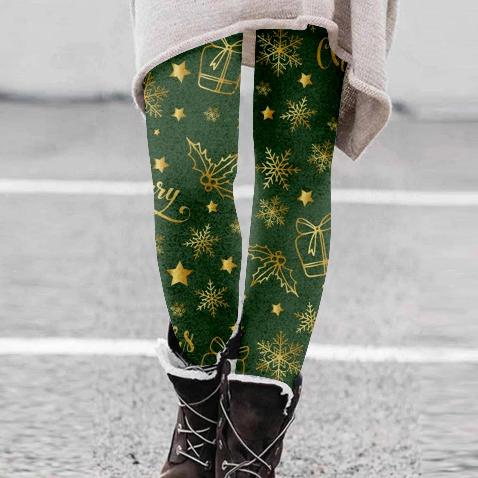 

Женские бархатные теплые эластичные леггинсы с рождественским принтом и хлопковыми брюками с высокой талией XL темно-зеленого