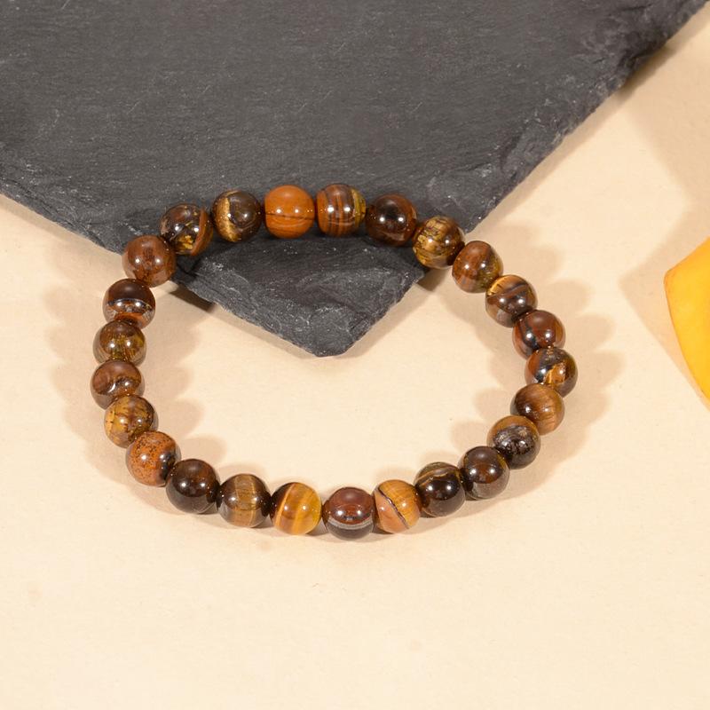 Tiger Eye Stone Bracelet Volcanic Stone Bracelet Fashionable Versatile Leather Men's Set