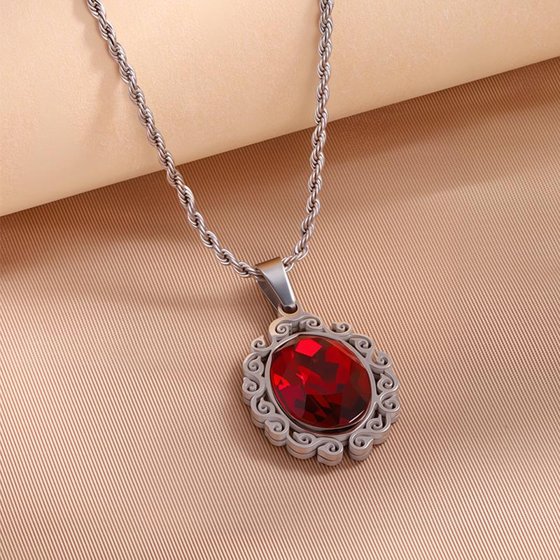 European & American Fashion Exquisite Titanium Steel Necklace with Colorful Zircon & Geometric Pendant for Women