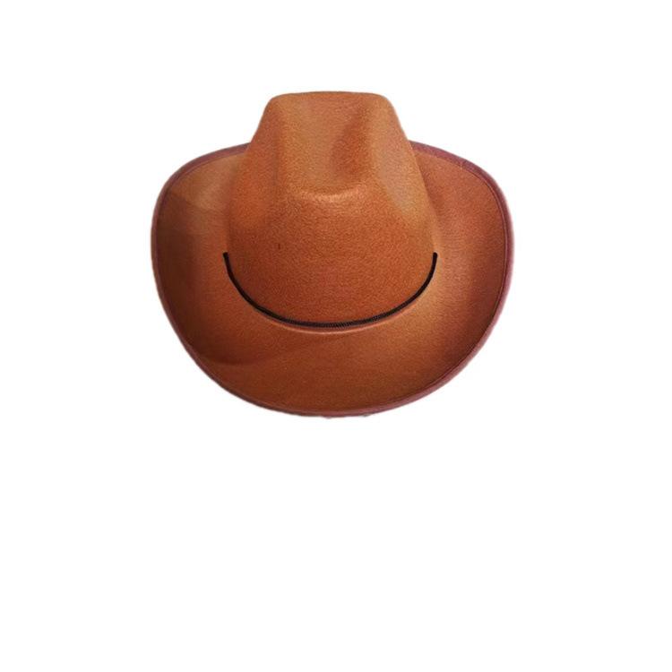 New Non-Woven Adult Western Cowboy Hat with Adjustable Tie String in Pink and White Solid Color