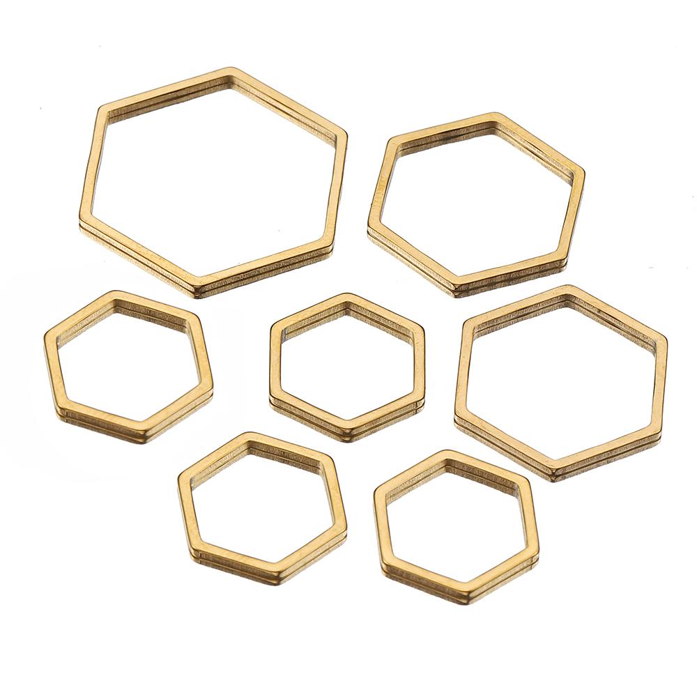 No Fade 40pcs 20pcs Stainless Steel Polygon Pendants Charms Gold Color Hollow Hexagon Bezels for DIY Jewelry Making Resin Mold