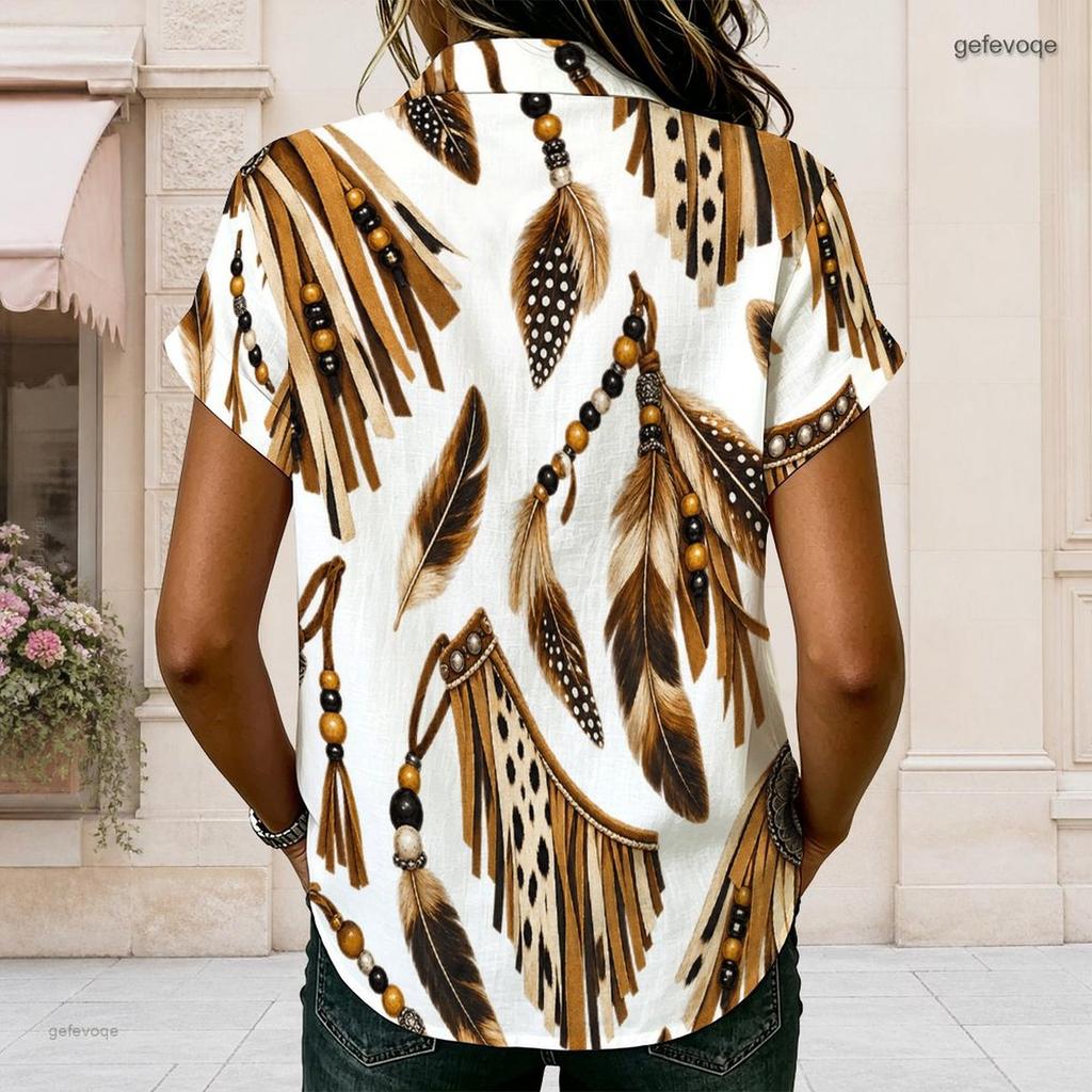 Women Plus Size Paisley Floral Printed Shirt Collared Short Sleeve Button Front Blouse