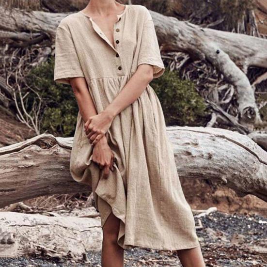 

Модное пляжное платье с пуговицами и половиной планки длиной до середины икры