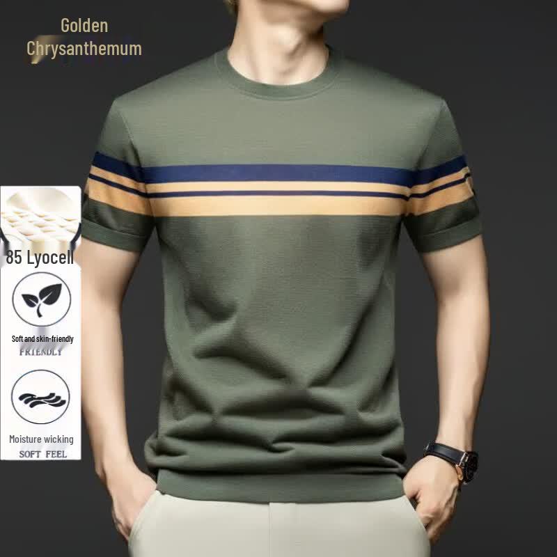 Men s Lyocell Blend Striped Short Sleeve T-Shirt L