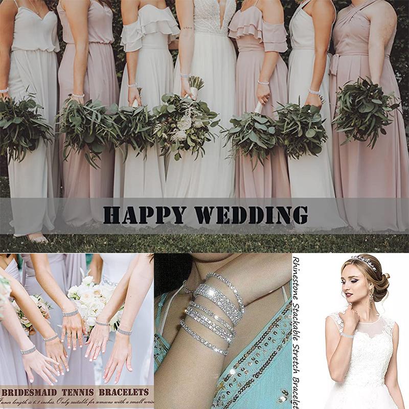 Wedding Elastic Rhinestone Stretch Bracelets,Twinkle Diamond Tennis Bangle,Band Silver Crystal Sparkling Bridal Stackable Bracelet