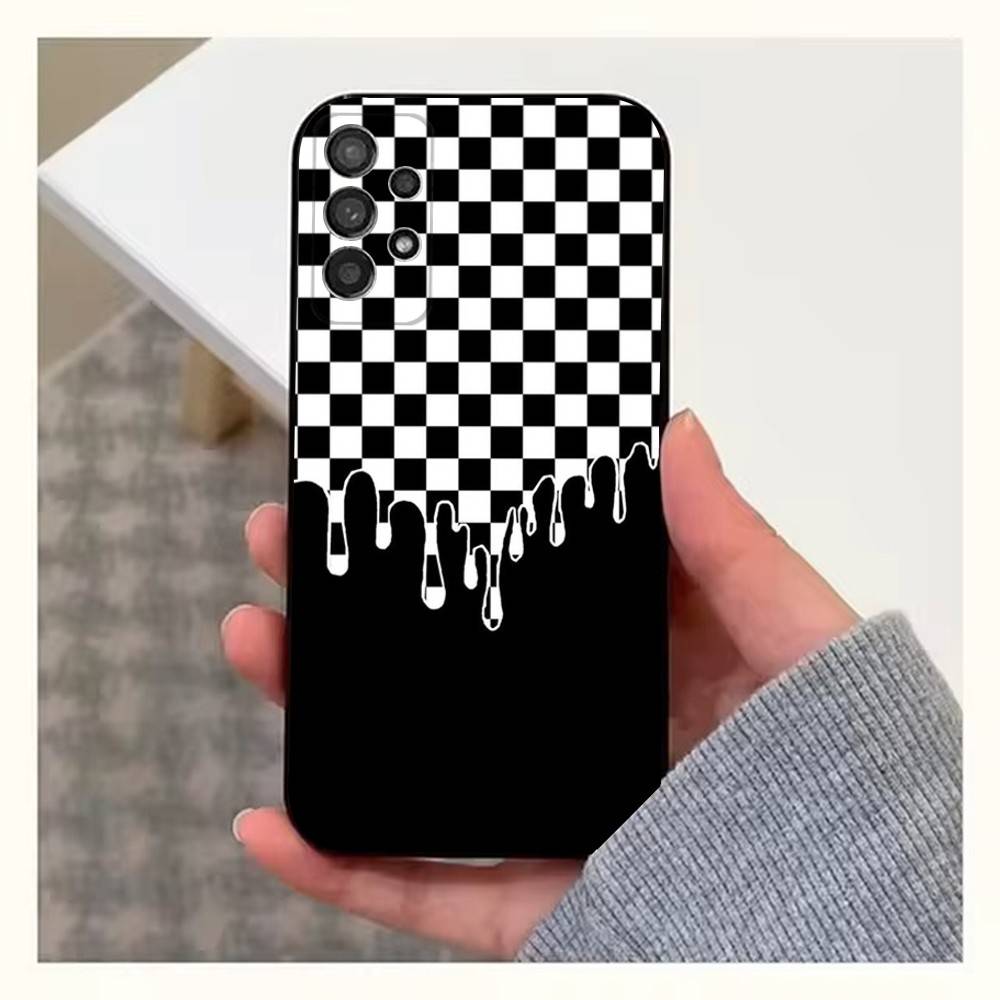 Checkered Chess Board Case For Samsung S22,S21,S9,S25,S24,S23,Ultra,FE,S20,S10,Plus,Lite,Soft Silicone Black