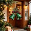 Handmade Style Christmas Tree Decor Bell Ornaments, Metal Double Jingle Bells Xmas Hanging Holiday Party Door Decoration with Pinecones Berries