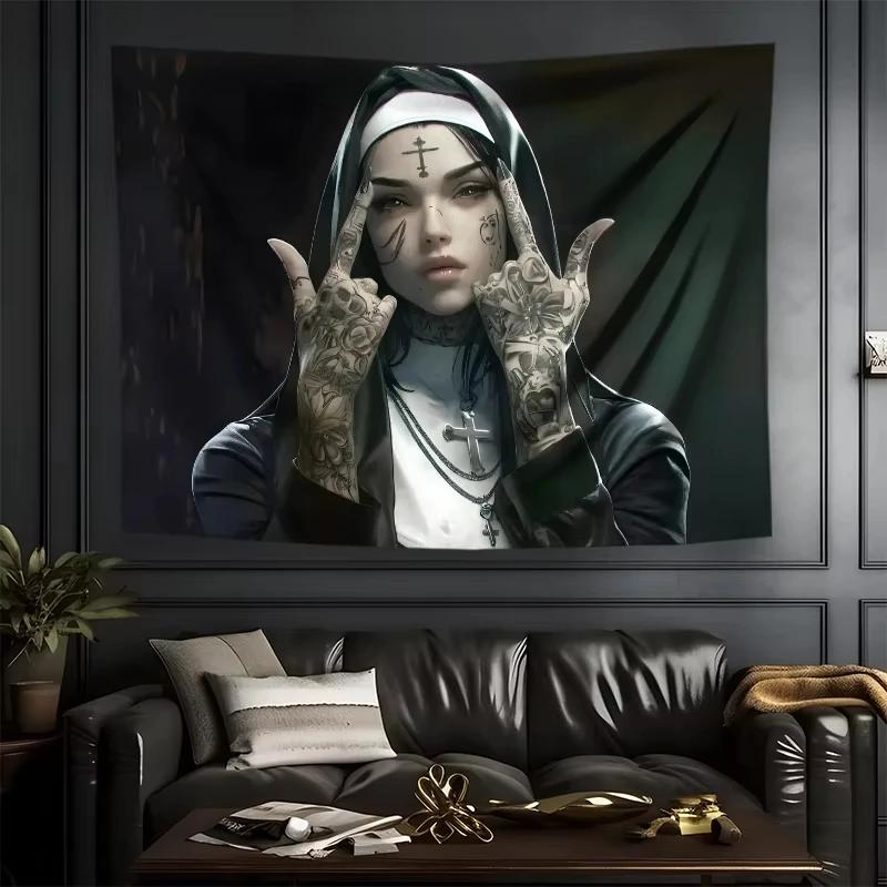 

VIKAMA Dark Nun Pattern Personalized Art Tapestry Retro Decor Suitable For Wall Arrangement In Living Room And Bedroom 74x94cm(29x37in)