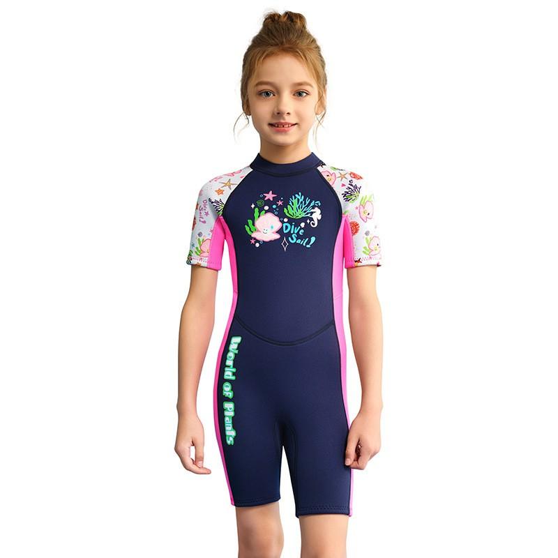 Kids 1.5mm Neoprene Wetsuit Short Sleeve Full Body Dive Suit Snorkeling Swimming Surfing Girls Winter Summer Use