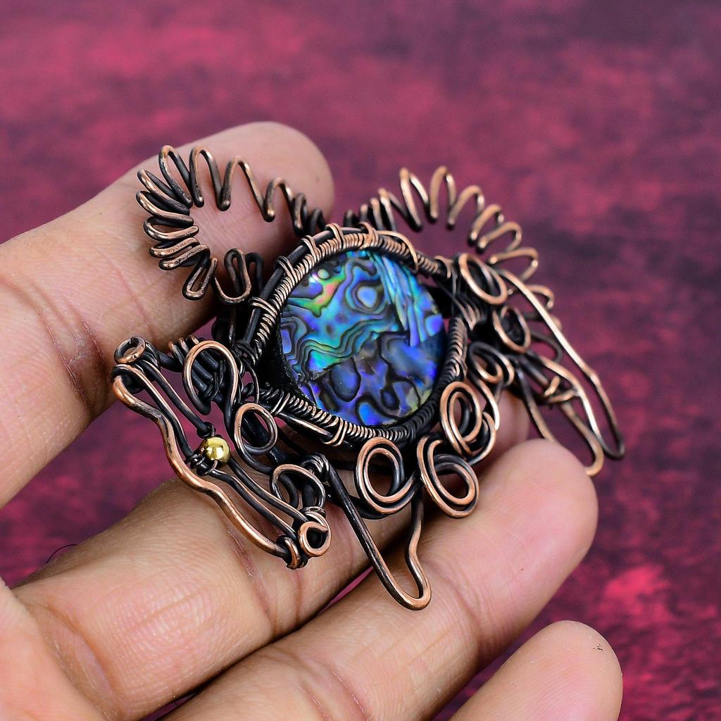 Abalone Shell Gemstone Pendant Handmade Copper Wire Wrap Jewelry Rabbit Pendant