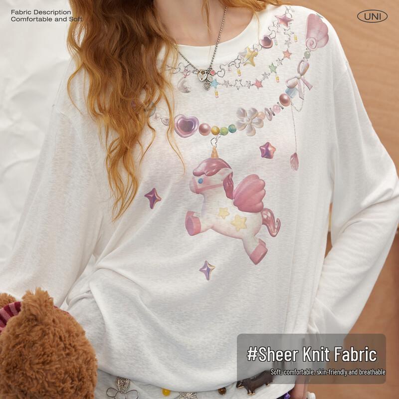 UNIFREE Sweet Unicorn Print Loose T-Shirt