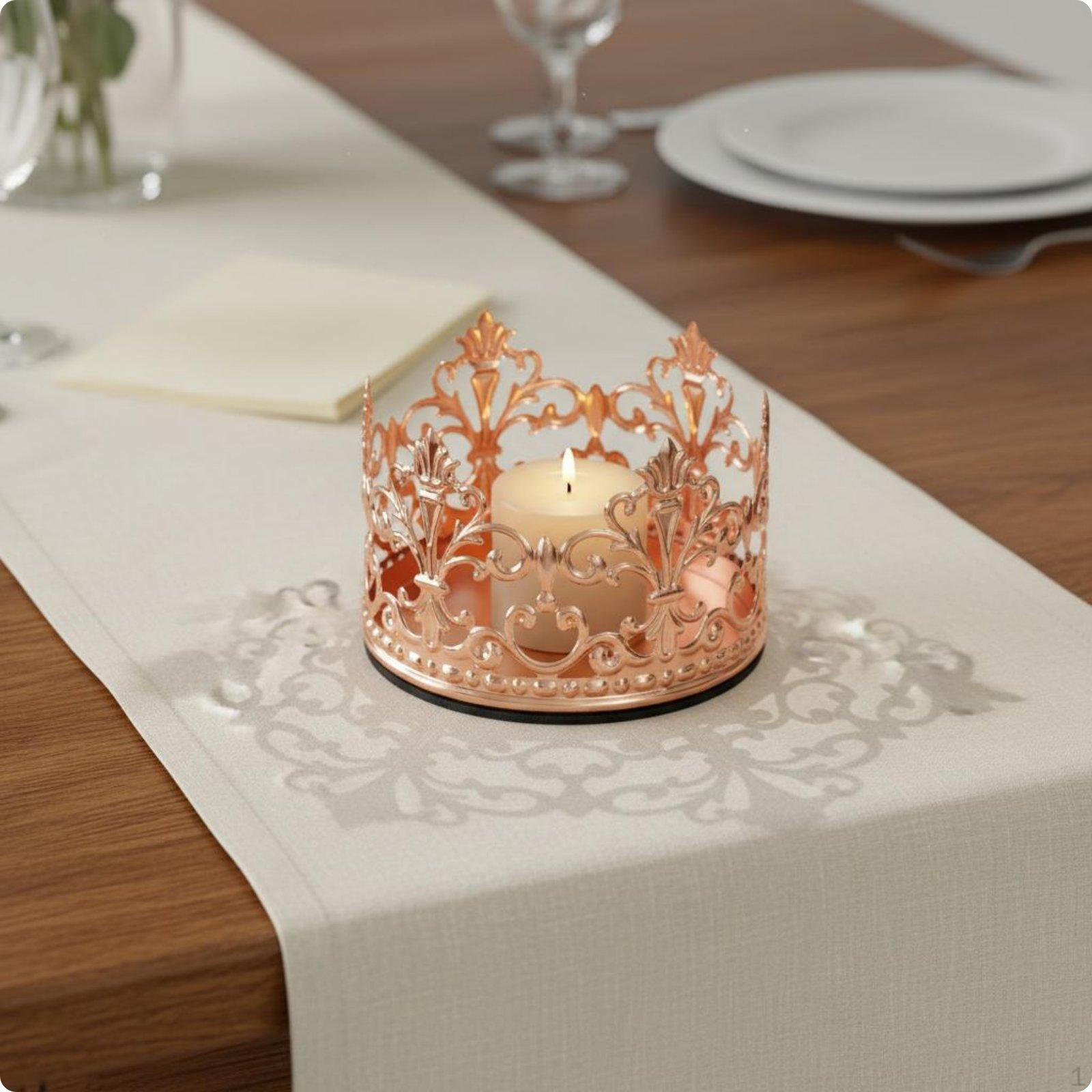 Crown Candle Holder Hollowout Design Baroque Metal Romantic Ambient Decor Decoration for