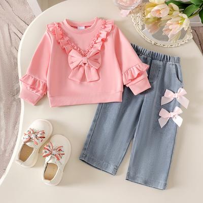 Spring and Autumn Design Cute Girls' Set Infant Toddler Long Sleeve Round Neck Sweatshirt + Long Pants