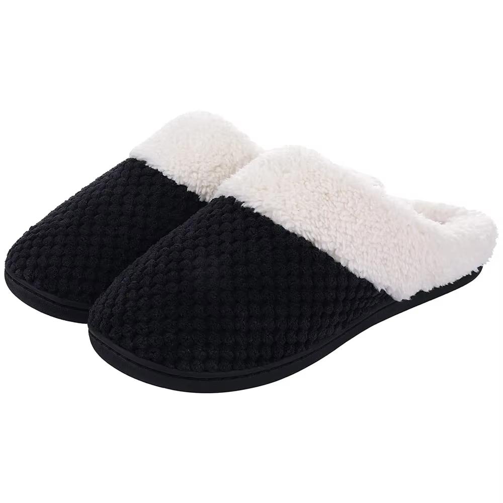 Fashion Smile New Women's Fuzzy Home Slippers Cozy Fleece Lined Winter Warm Slippers Unisex Indoor Non-slip Warm Waffle Fur Cotton Shoes