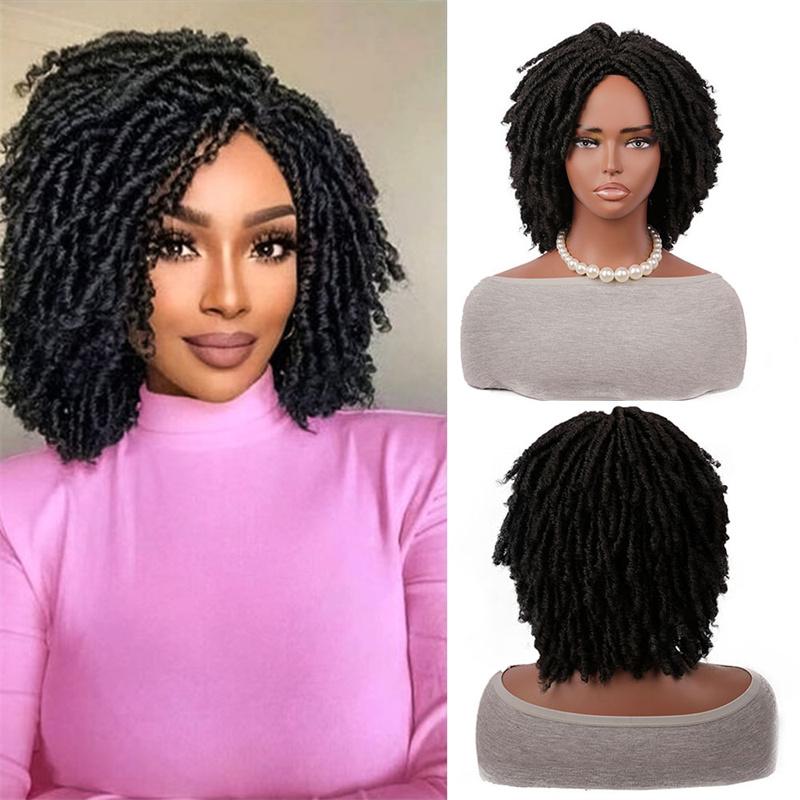 Synthetic Curly Braided Wigs for Women Locs Crochet Twist Hair Short Afro Wig Ladies Dreadlock Wig Ombre Auburn Daily