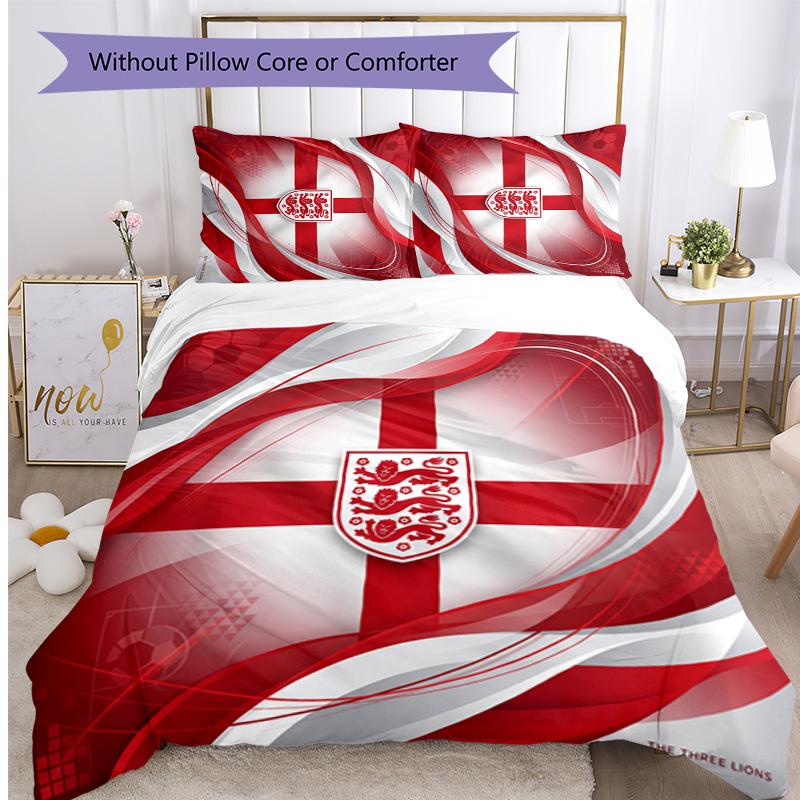 Set Biancheria da Letto Stampata Calcio Inghilterra 3 Pezzi Copriletto Traspirante Accogliente come Regalo per la Casa Nuova o per le Feste