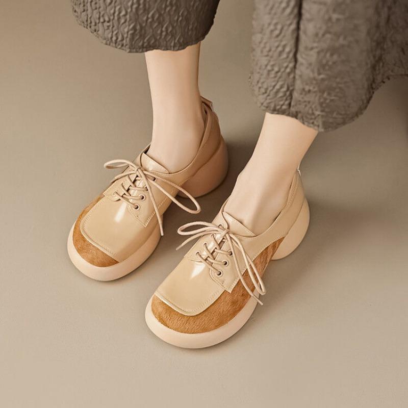 Fashion Hot Selling 2025 Women's Single Shoes New Thick Sole Color Matching Lace-up Mary Jane Shoes Casual Fashion Light Sweet Shoes