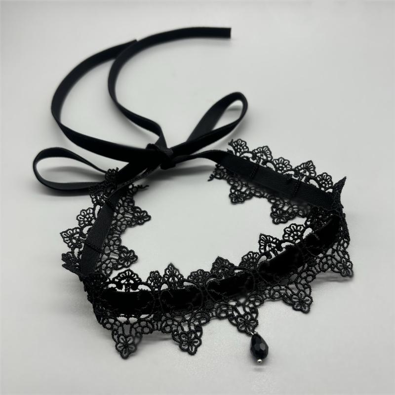 New Sexy Lace Flower Necklace For Women Gothic Punk Velvet Collar Choker Black Waterdrop Pendent Necklace Strap Bow Jewelry