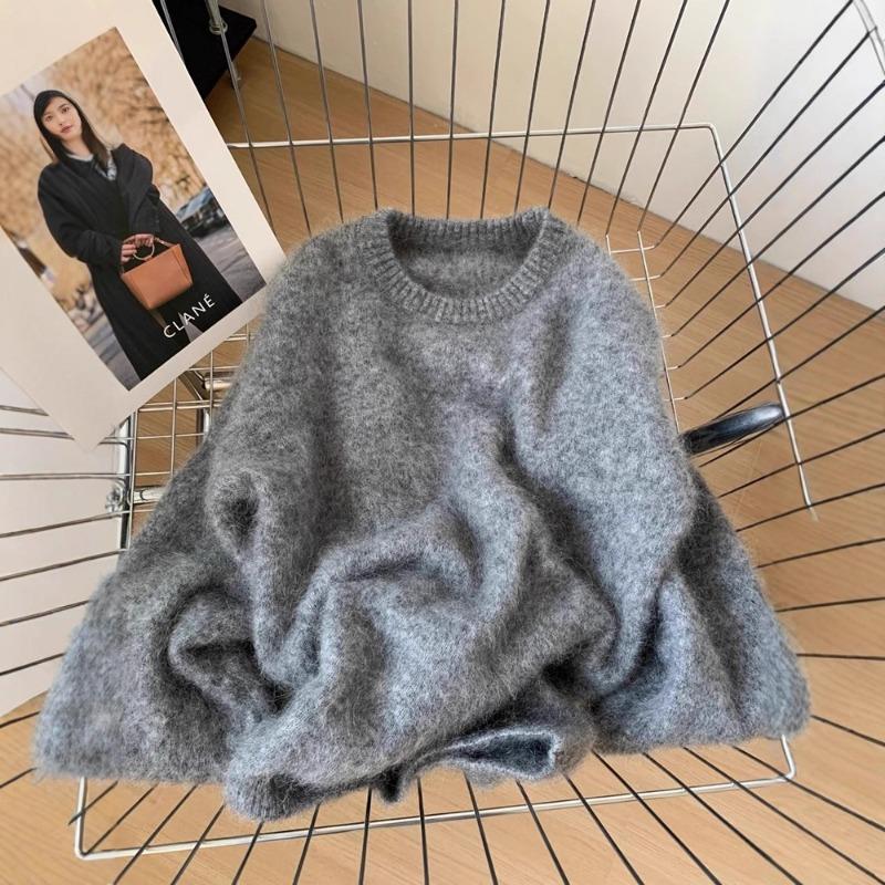 Premium sense super good-looking soft waxy gray sweater women's lazy style new milk wear with a small top