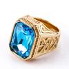 Luxury Square Big Stone Engagement Ring Men Stainless Steel Punk Skeleton Gothic Black Wedding Rings