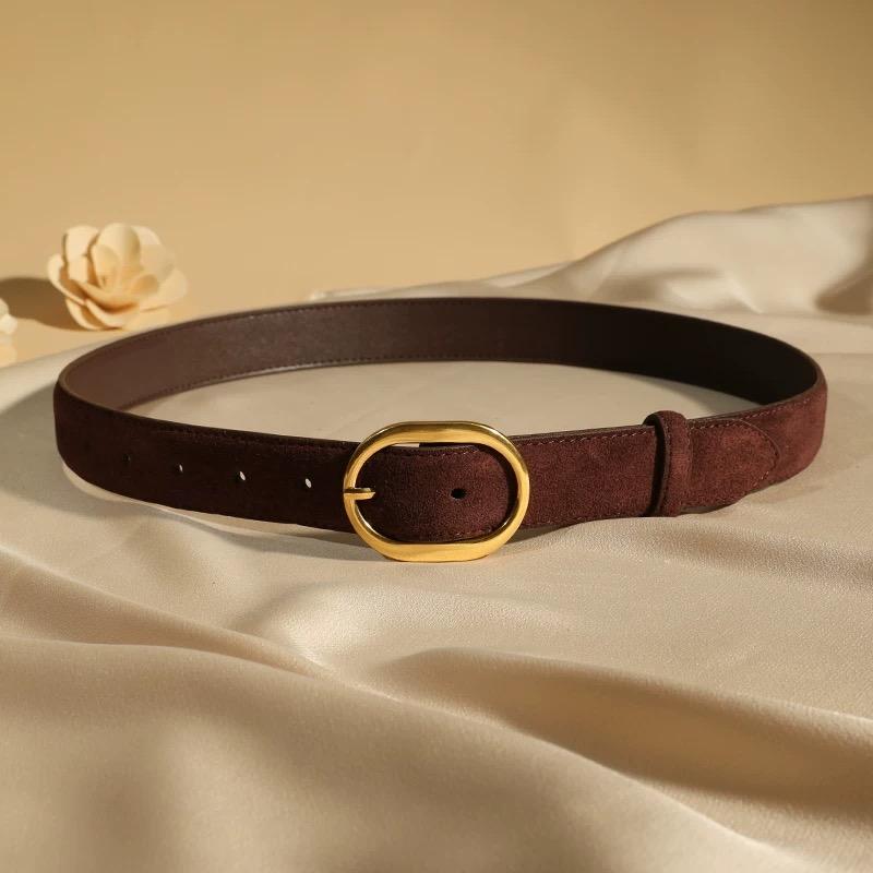 Fashion Women Skinny Belts Vintage Suede Cowhide Belt Gold Buckle Genuine Leather Belts Ladies Dress Coat Decoration Waistband