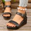Mode Übergröße Damen Zehenfrei Keilsandalen Sommer Neue Plateau Knöchelriemen Sandalen für Damen Outdoor Casual High Heel Sandalen