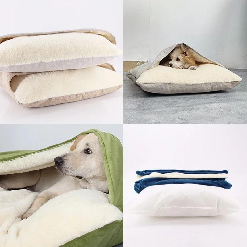 Waschbares Winter Haustierbett Warm Hunde Zwinger Abnehmbar Bissfest Welpen Sofa Kissen Plüsch Katzenmatte für Großes Haustier Schlafsack