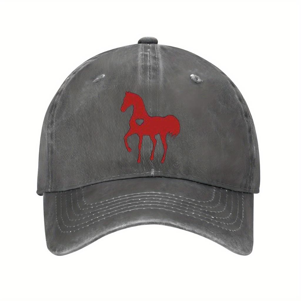 Red Heart Horse Graphic Baseball Cap Unisex Polyester Distressed Casual Adjustable Sport Sun Hat