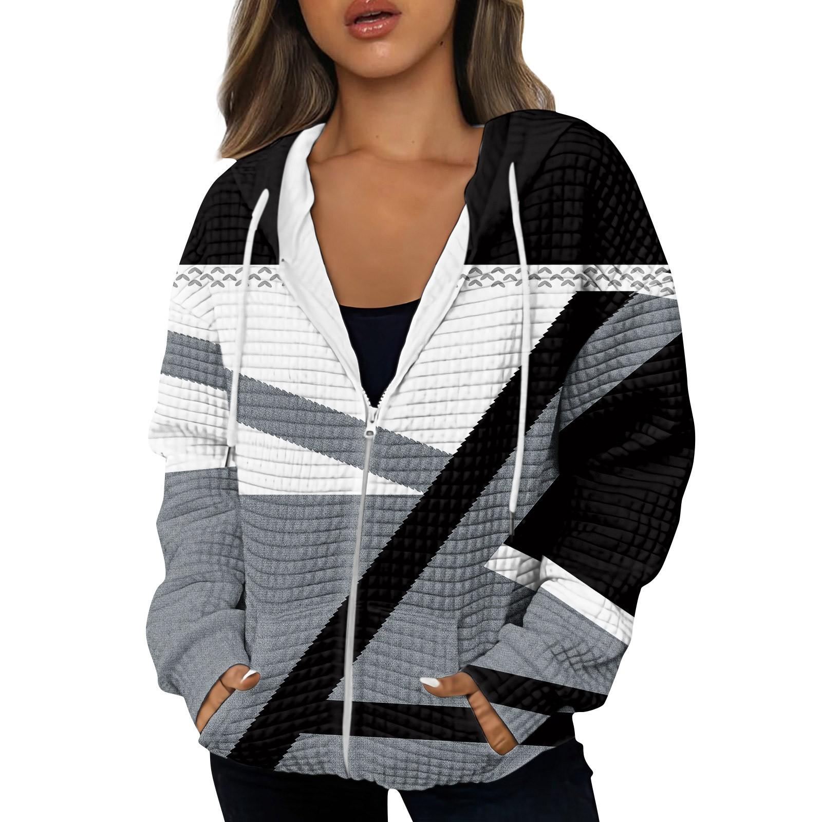 

Женская осенне-зимняя повседневная модная толстовка с капюшоном с принтом, куртка на молнии с карманами XL