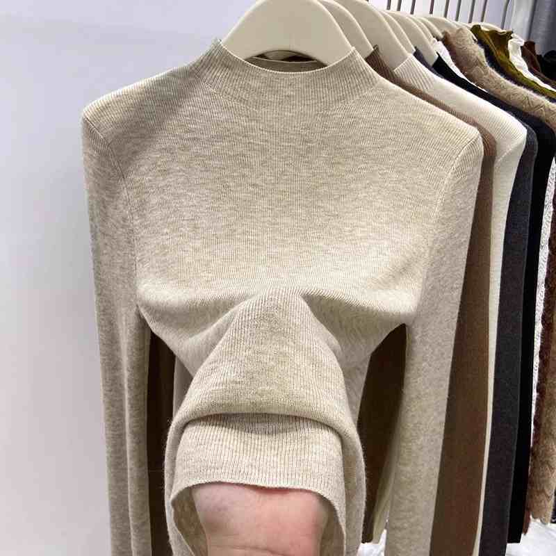 Módní pletený dámský svetr s polovičním rolákem a dlouhým rukávem, nový na začátek podzimu, slim fit pulovr, ležérní, jednoduchý, elegantní, tenký, spodní díl