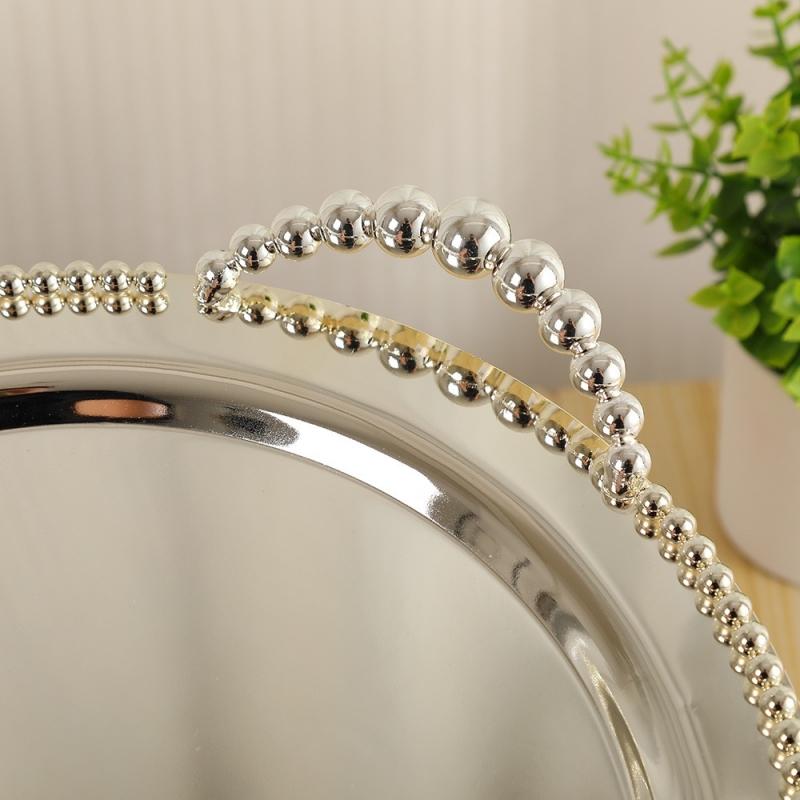 European Style Polishing Texture Circle Shape Tray,Silver Alloy Tea Disc Home Cheese Food Plate,Snack Disc Table Decoration