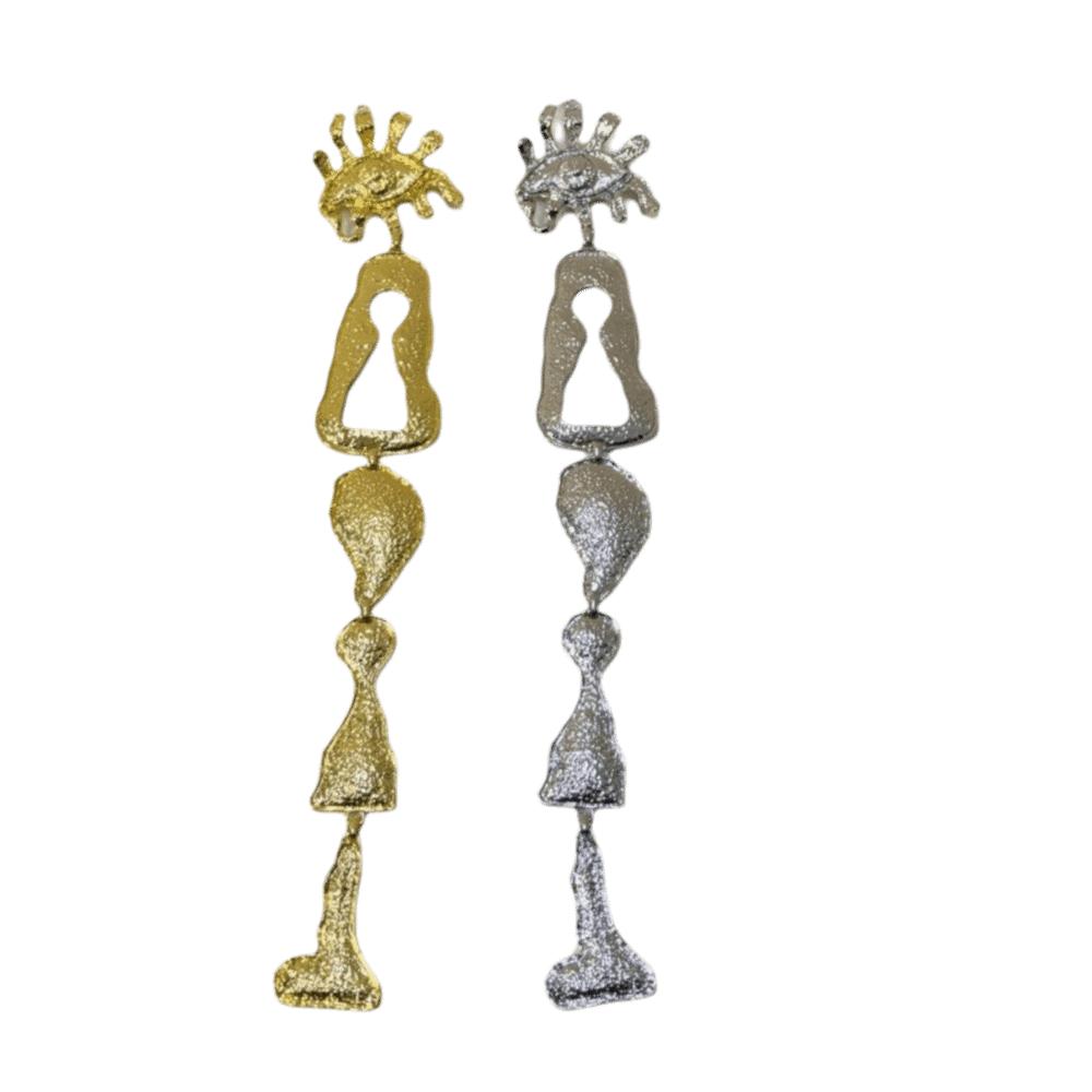 Metal Alloy Long Pendant Pins Exaggerated Pin Brooches Fashion Eyes Facial Brooches Coat Accessory