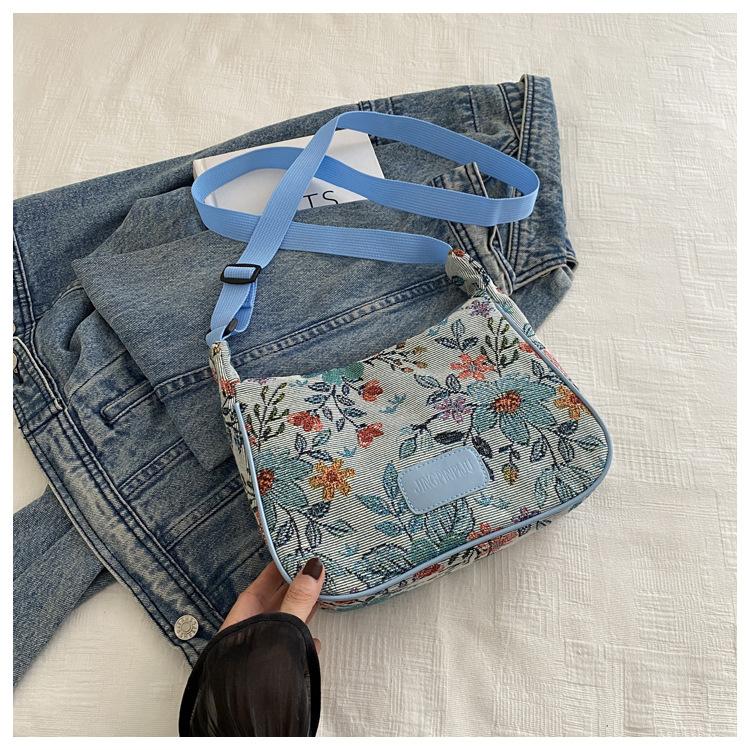 

Повседневная женская сумка для поездок на работу с цветочной вышивкой, персонализированная сумка через плечо с одной сумкой под мышкой синий
