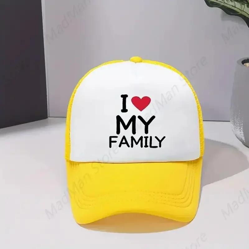 I Love My Family Printed Baseball Cap Mesh Trucker Hat Breathable Adjustable Sunscreen Cap for Women Unisex Outdoor Sports Sun Hat